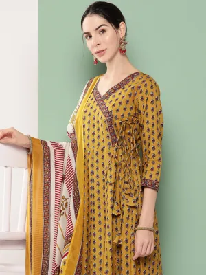 Floral Angrakha Cotton Kurta Dupatta Set