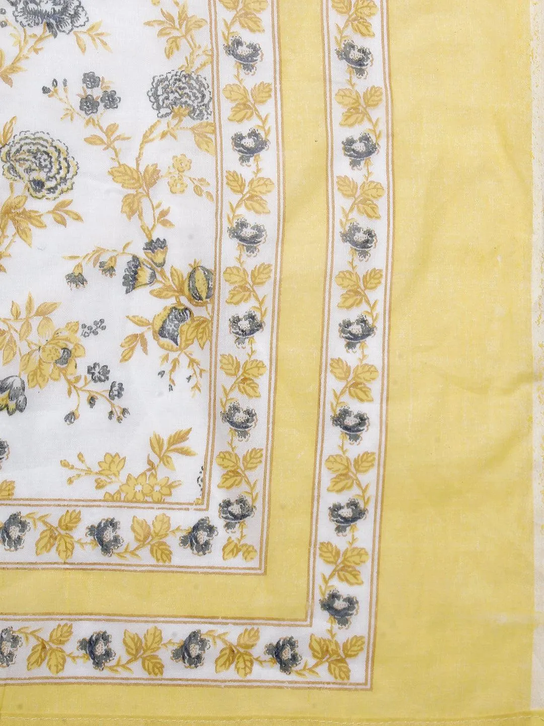 Floral Printed & Embroidered A-Line Kurta with Pant & Dupatta - Off White
