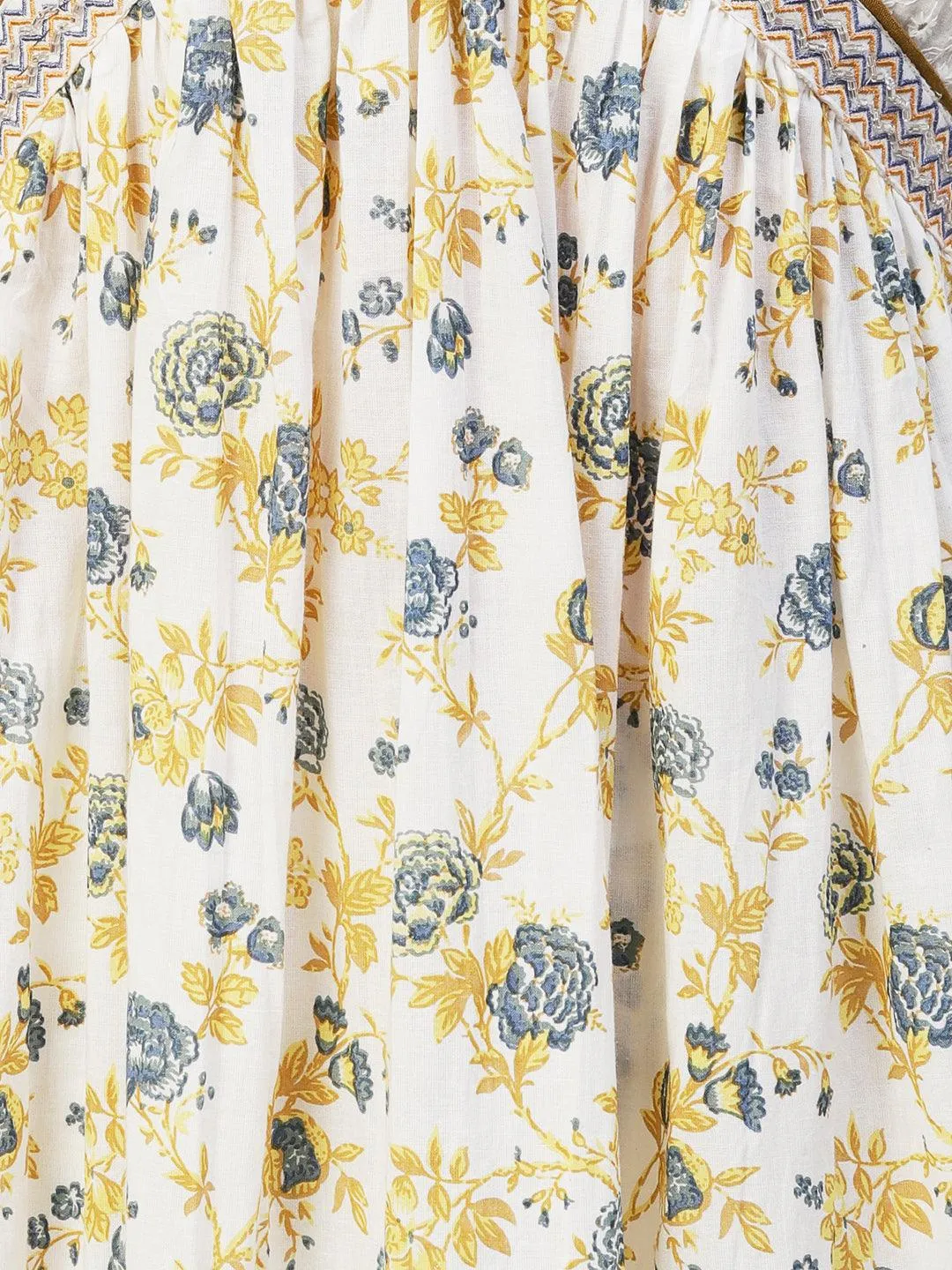 Floral Printed & Embroidered A-Line Kurta with Pant & Dupatta - Off White
