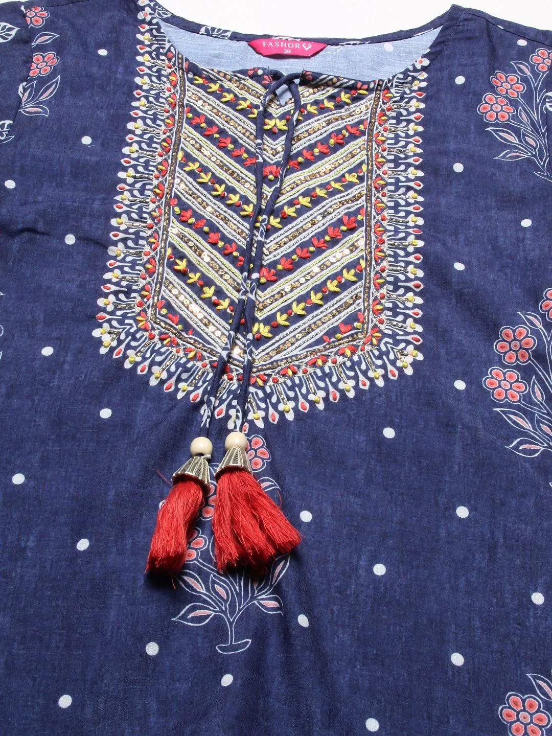 Floral Printed Zari & Resham Embroidered Kurta With Printed Pants & Dupatta - Blue