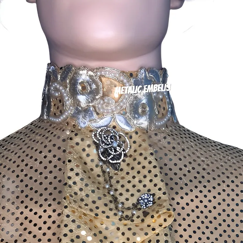 Formal Sequined Knit Men’s Shirt With Detachable Jabot in S M L XL 2XL 3XL