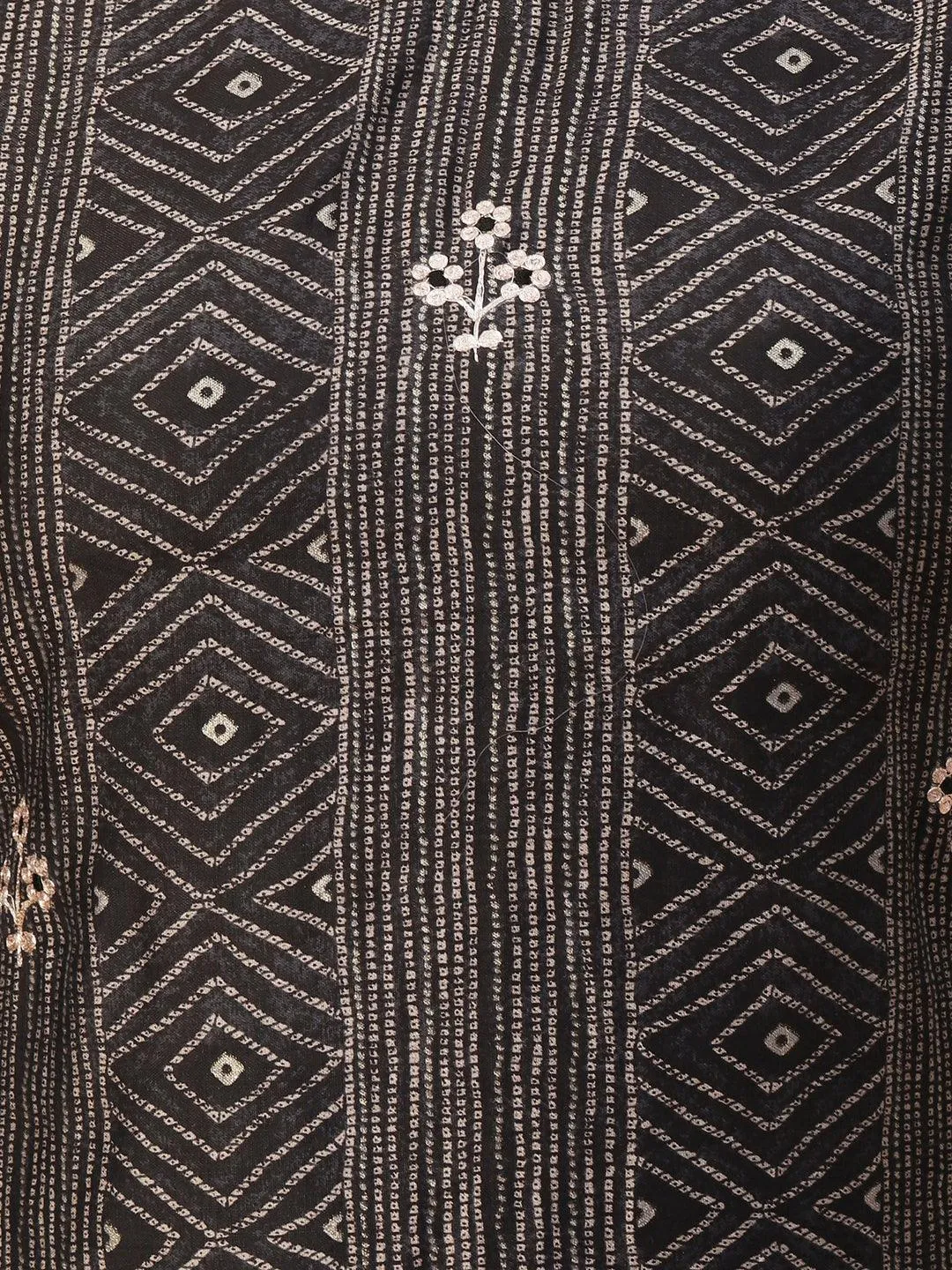 Geometric & Foil Printed Zari Embroidered Kurta With Pants & Dupatta - Charcoal Black