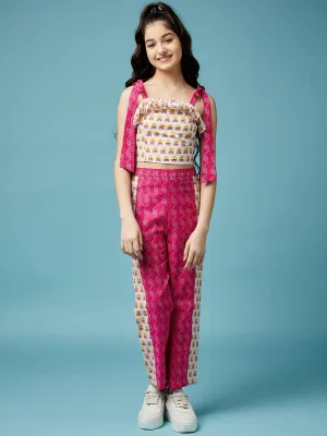 Girls Floral Printed Pure Cotton Top With Trousers
