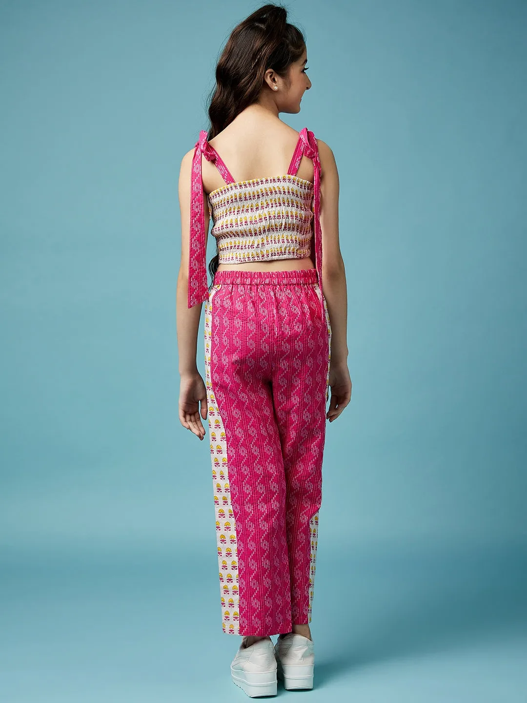 Girls Floral Printed Pure Cotton Top With Trousers