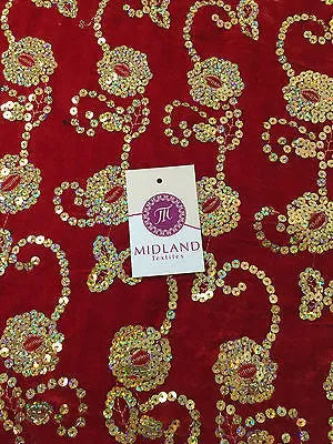 Gold Sequin Embellished Scalloped edge Micro Velvet 40" Wide  M47 Mtex
