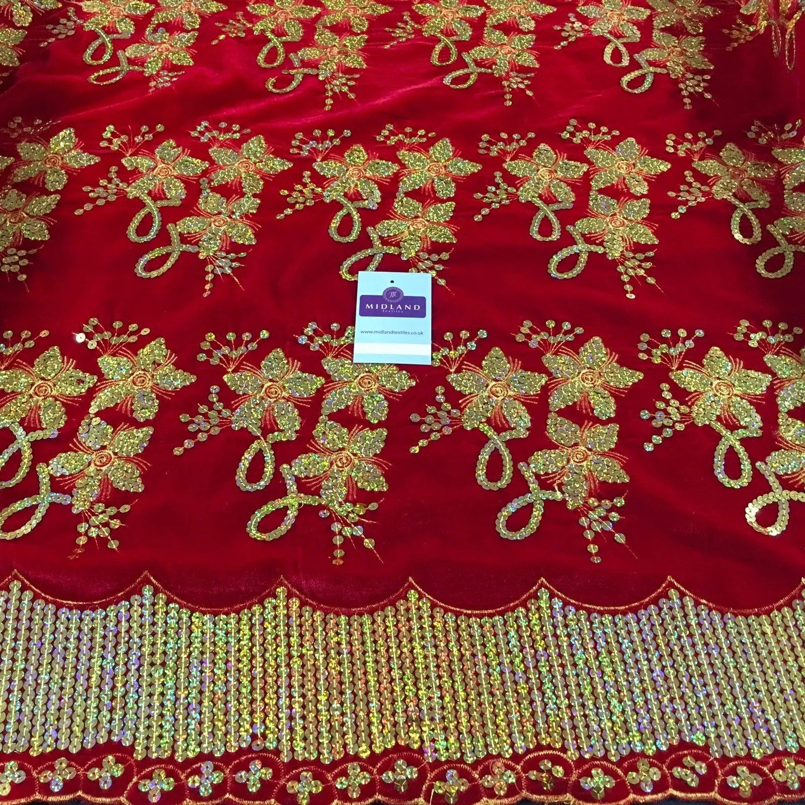 Gold Sequin Embellished Scalloped edge Micro Velvet 40" Wide  M47 Mtex