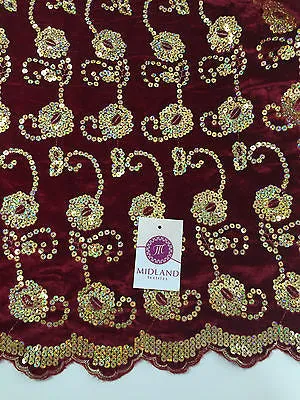 Gold Sequin Embellished Scalloped edge Micro Velvet 40" Wide  M47 Mtex