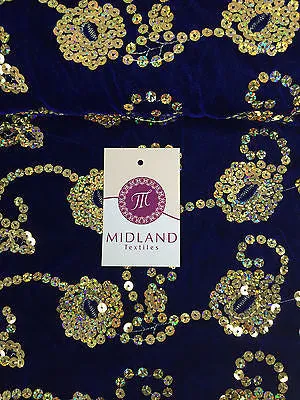 Gold Sequin Embellished Scalloped edge Micro Velvet 40" Wide  M47 Mtex