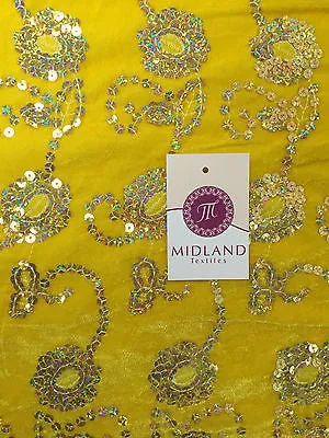 Gold Sequin Embellished Scalloped edge Micro Velvet 40" Wide  M47 Mtex