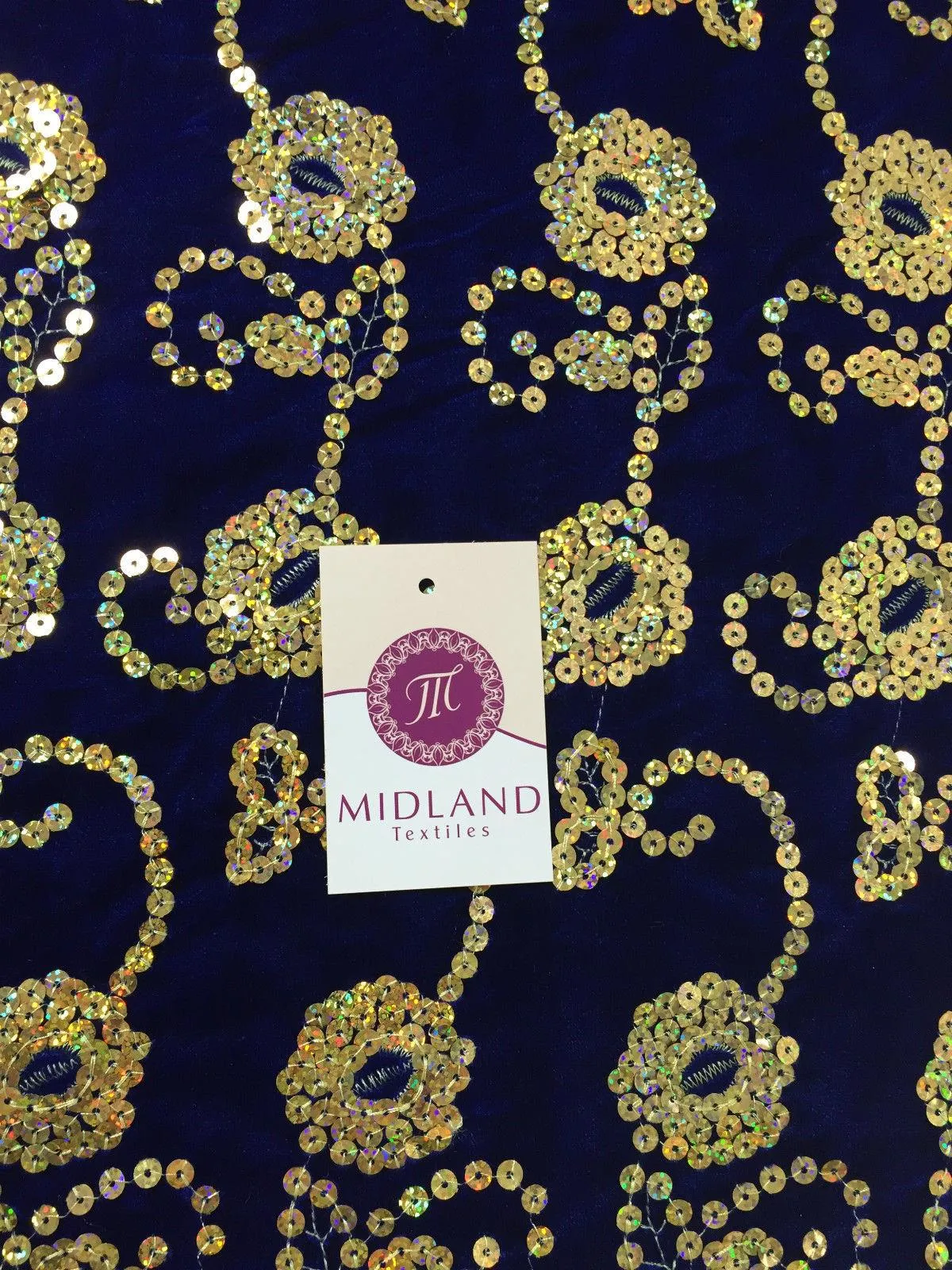 Gold Sequin Embellished Scalloped edge Micro Velvet 40" Wide  M47 Mtex