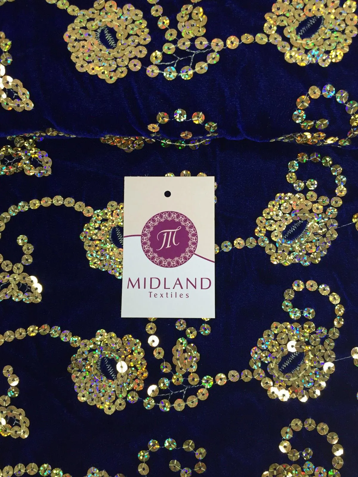 Gold Sequin Embellished Scalloped edge Micro Velvet 40" Wide  M47 Mtex