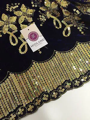Gold Sequin Embellished Scalloped edge Micro Velvet 40" Wide  M47 Mtex