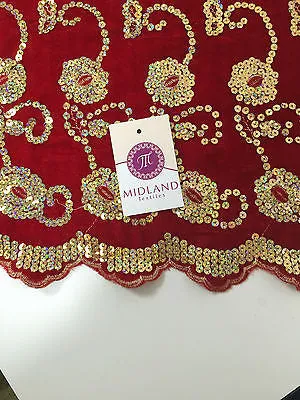 Gold Sequin Embellished Scalloped edge Micro Velvet 40" Wide  M47 Mtex