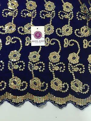 Gold Sequin Embellished Scalloped edge Micro Velvet 40" Wide  M47 Mtex