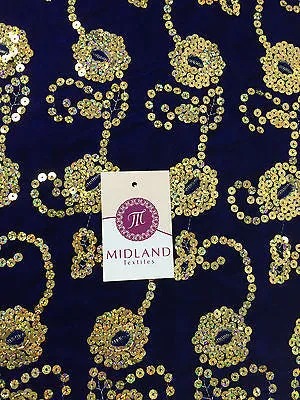 Gold Sequin Embellished Scalloped edge Micro Velvet 40" Wide  M47 Mtex