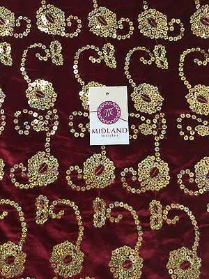 Gold Sequin Embellished Scalloped edge Micro Velvet 40" Wide  M47 Mtex