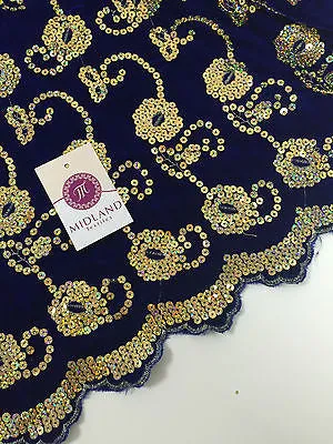 Gold Sequin Embellished Scalloped edge Micro Velvet 40" Wide  M47 Mtex