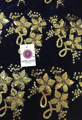 Gold Sequin Embellished Scalloped edge Micro Velvet 40" Wide  M47 Mtex
