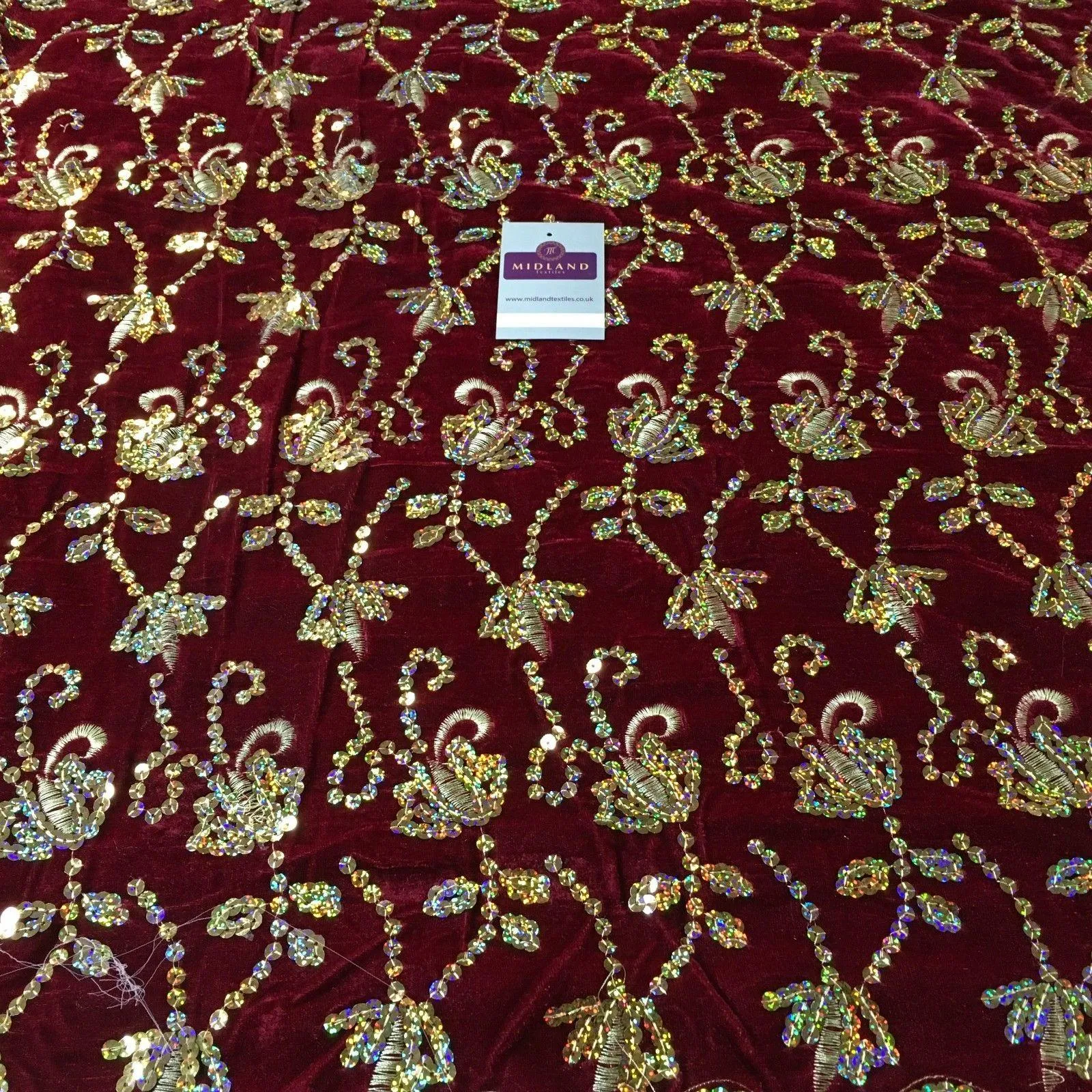 Gold Sequin Embellished Scalloped edge Micro Velvet 40" Wide  M47 Mtex