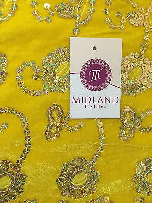 Gold Sequin Embellished Scalloped edge Micro Velvet 40" Wide  M47 Mtex