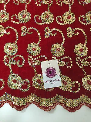 Gold Sequin Embellished Scalloped edge Micro Velvet 40" Wide  M47 Mtex