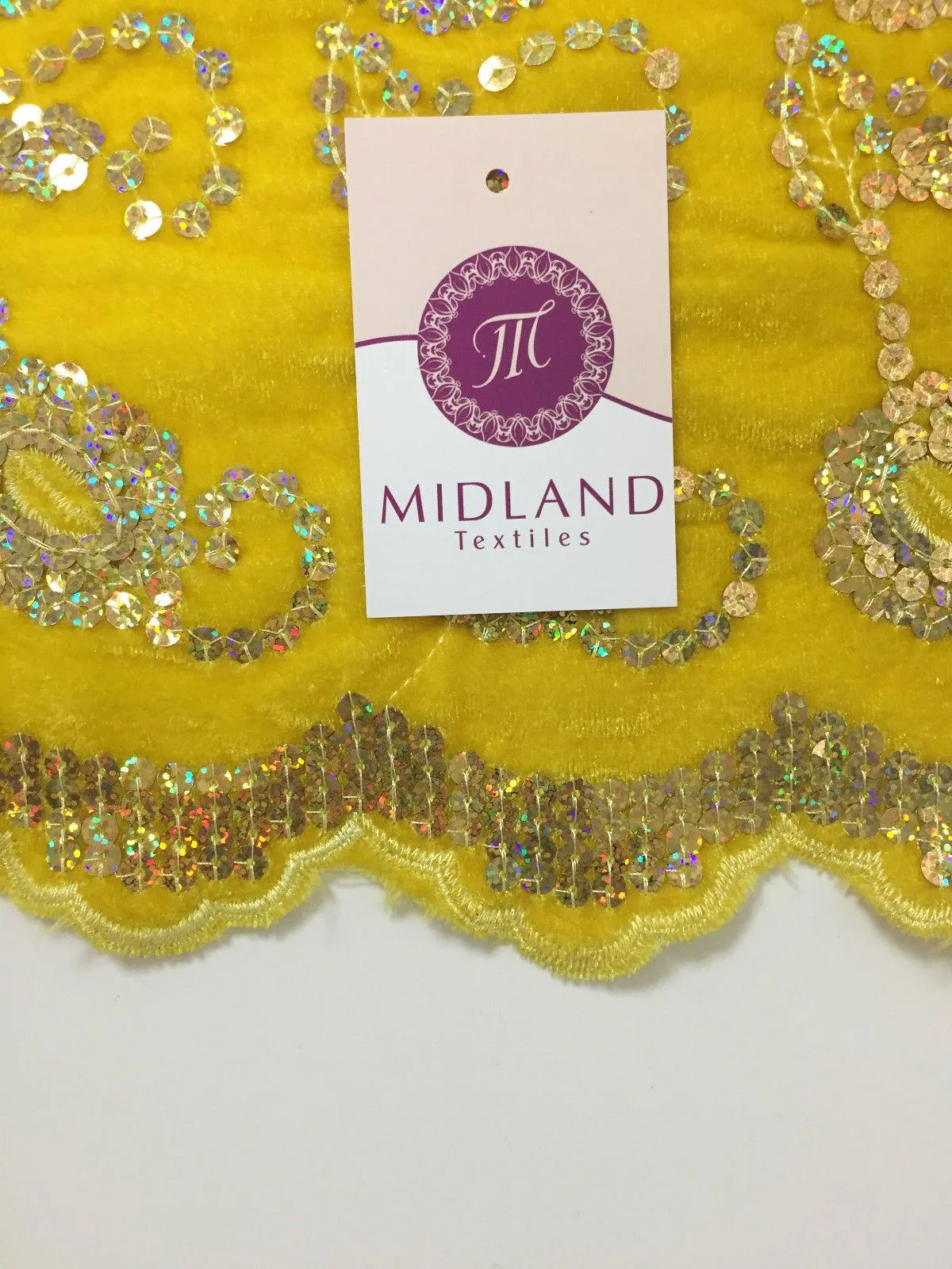 Gold Sequin Embellished Scalloped edge Micro Velvet 40" Wide  M47 Mtex