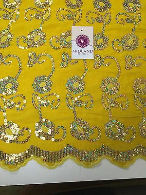 Gold Sequin Embellished Scalloped edge Micro Velvet 40" Wide  M47 Mtex