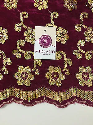 Gold Sequin Embellished Scalloped edge Micro Velvet 40" Wide  M47 Mtex