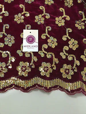 Gold Sequin Embellished Scalloped edge Micro Velvet 40" Wide  M47 Mtex