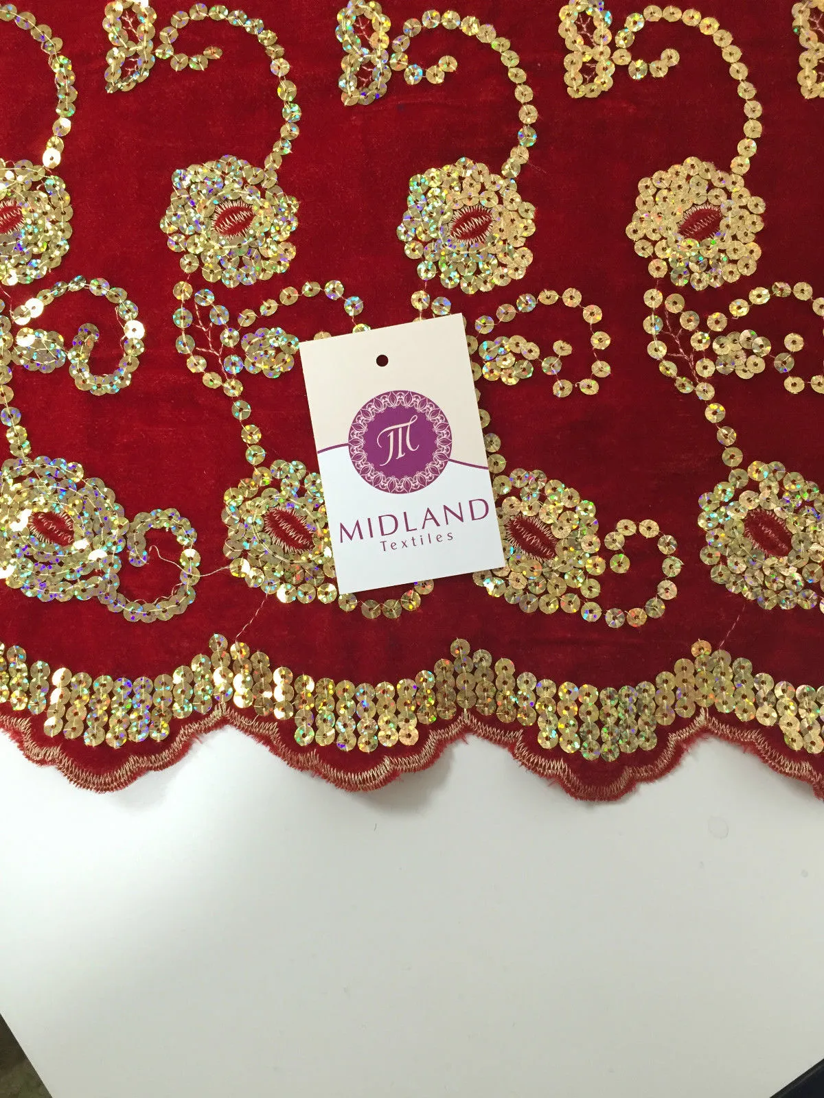 Gold Sequin Embellished Scalloped edge Micro Velvet 40" Wide  M47 Mtex