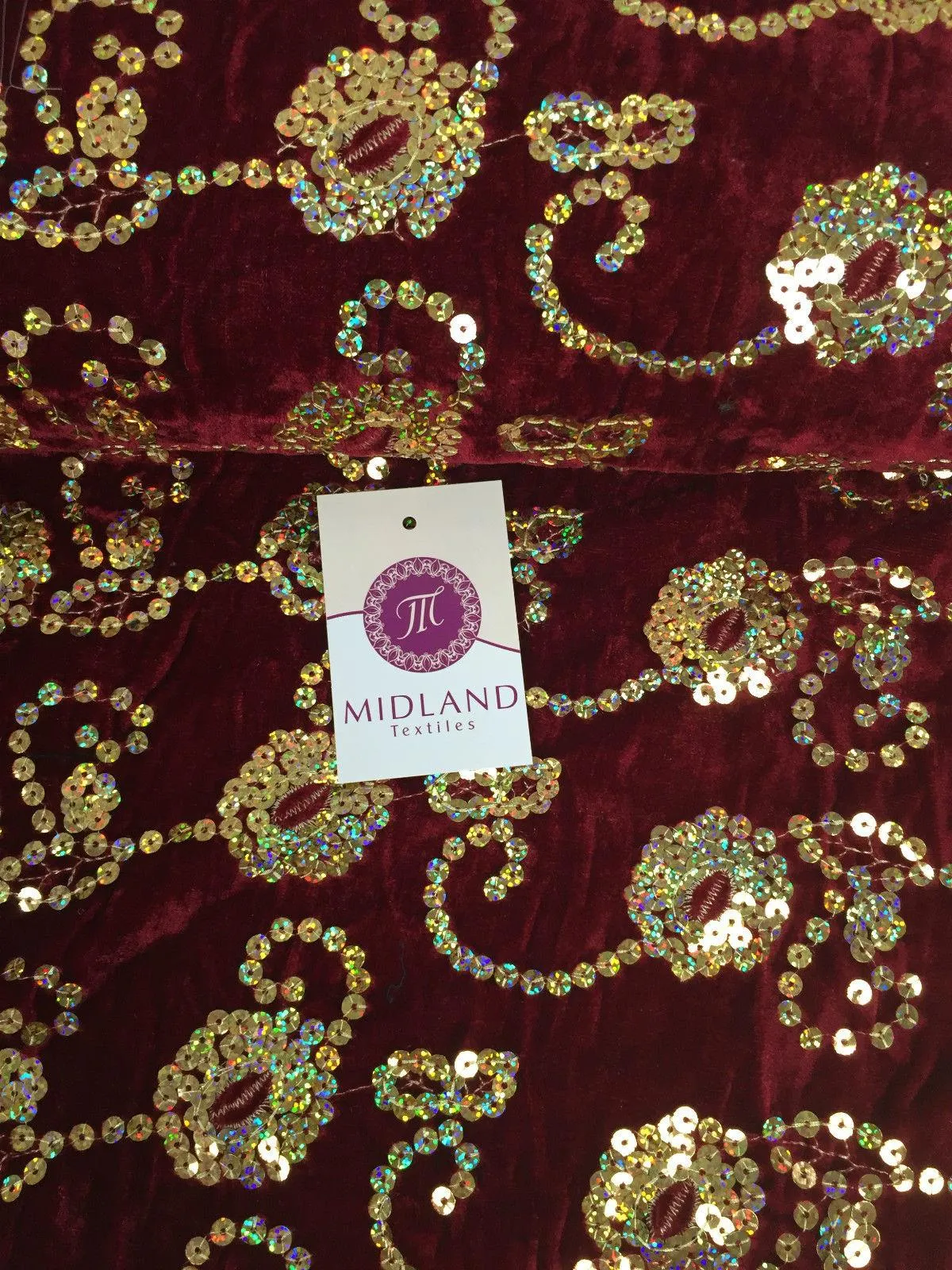 Gold Sequin Embellished Scalloped edge Micro Velvet 40" Wide  M47 Mtex