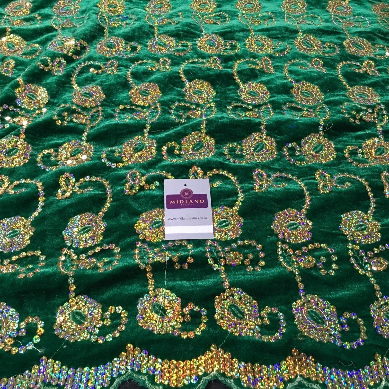 Gold Sequin Embellished Scalloped edge Micro Velvet 40" Wide  M47 Mtex