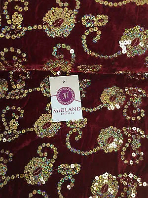 Gold Sequin Embellished Scalloped edge Micro Velvet 40" Wide  M47 Mtex