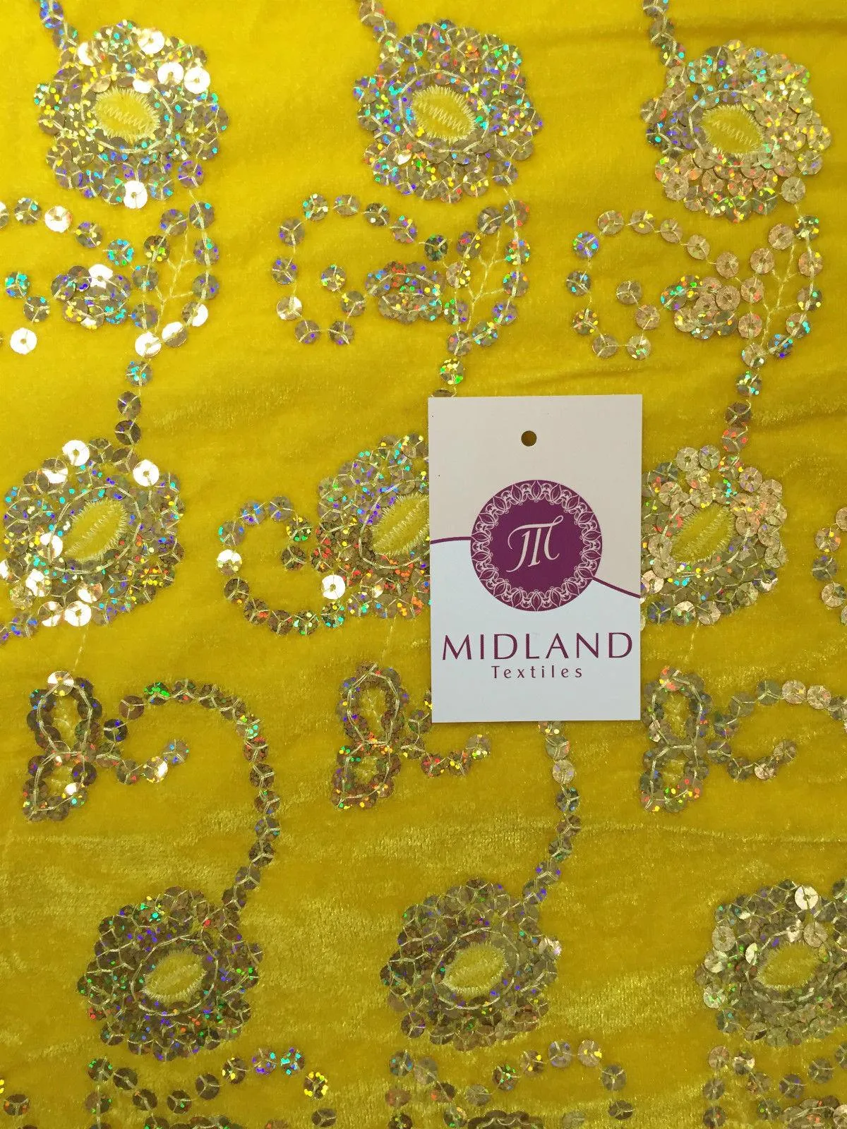 Gold Sequin Embellished Scalloped edge Micro Velvet 40" Wide  M47 Mtex