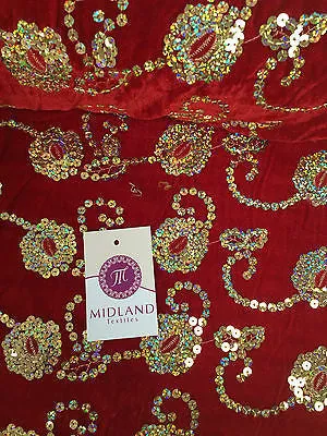 Gold Sequin Embellished Scalloped edge Micro Velvet 40" Wide  M47 Mtex