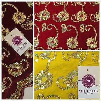 Gold Sequin Embellished Scalloped edge Micro Velvet 40" Wide  M47 Mtex