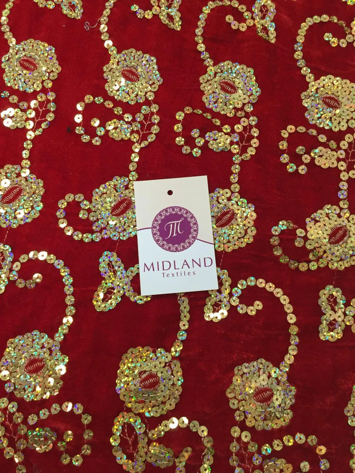 Gold Sequin Embellished Scalloped edge Micro Velvet 40" Wide  M47 Mtex