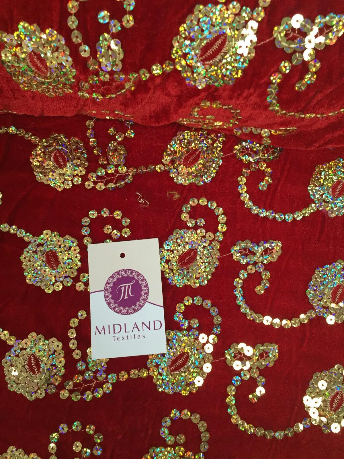Gold Sequin Embellished Scalloped edge Micro Velvet 40" Wide  M47 Mtex