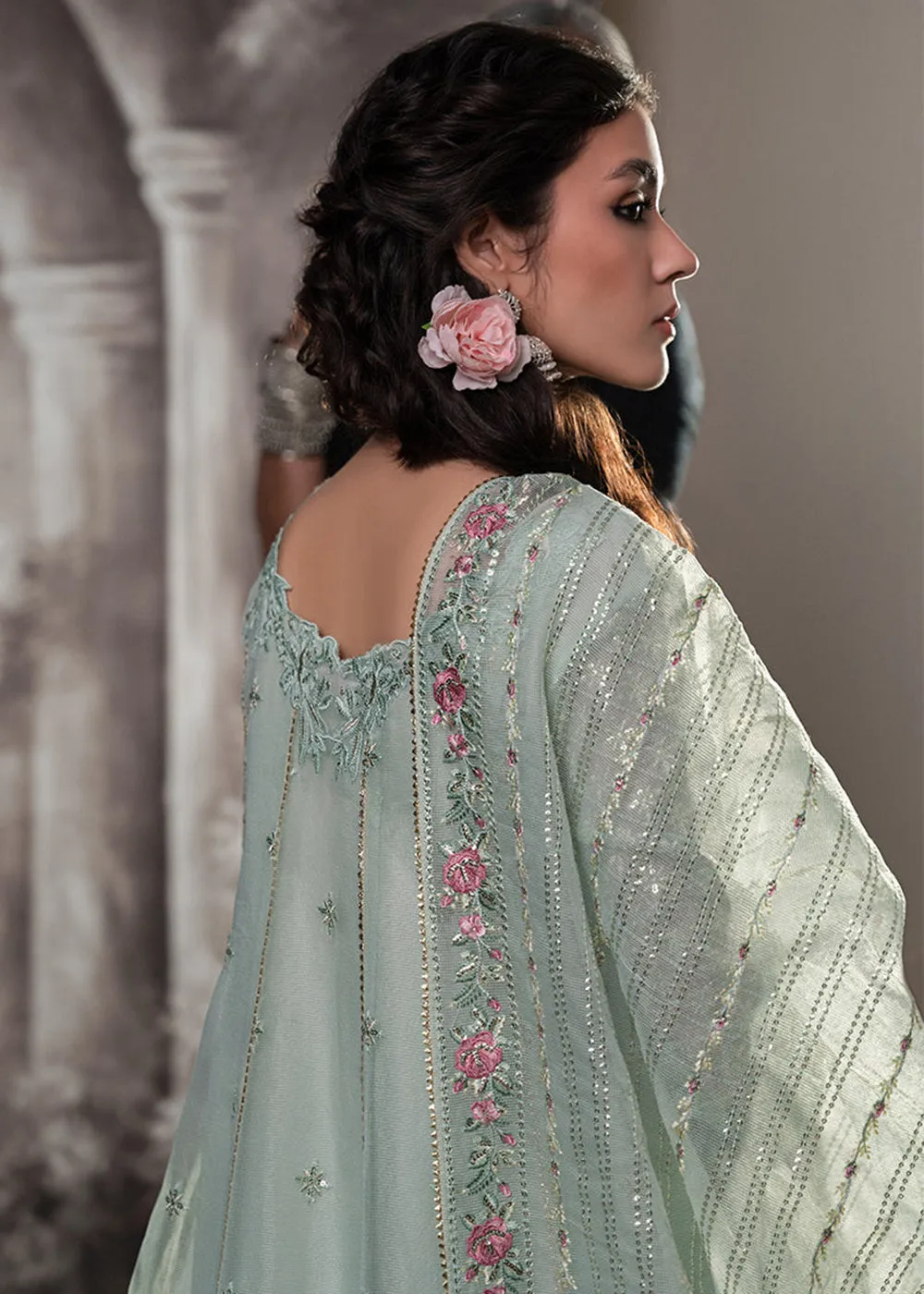 Green Organza Net Pakistani Suit | Mushq | Qala Kamdaani | Haniya