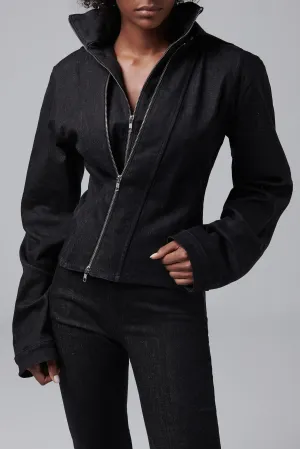 Grey Asymmetric Denim Jacket