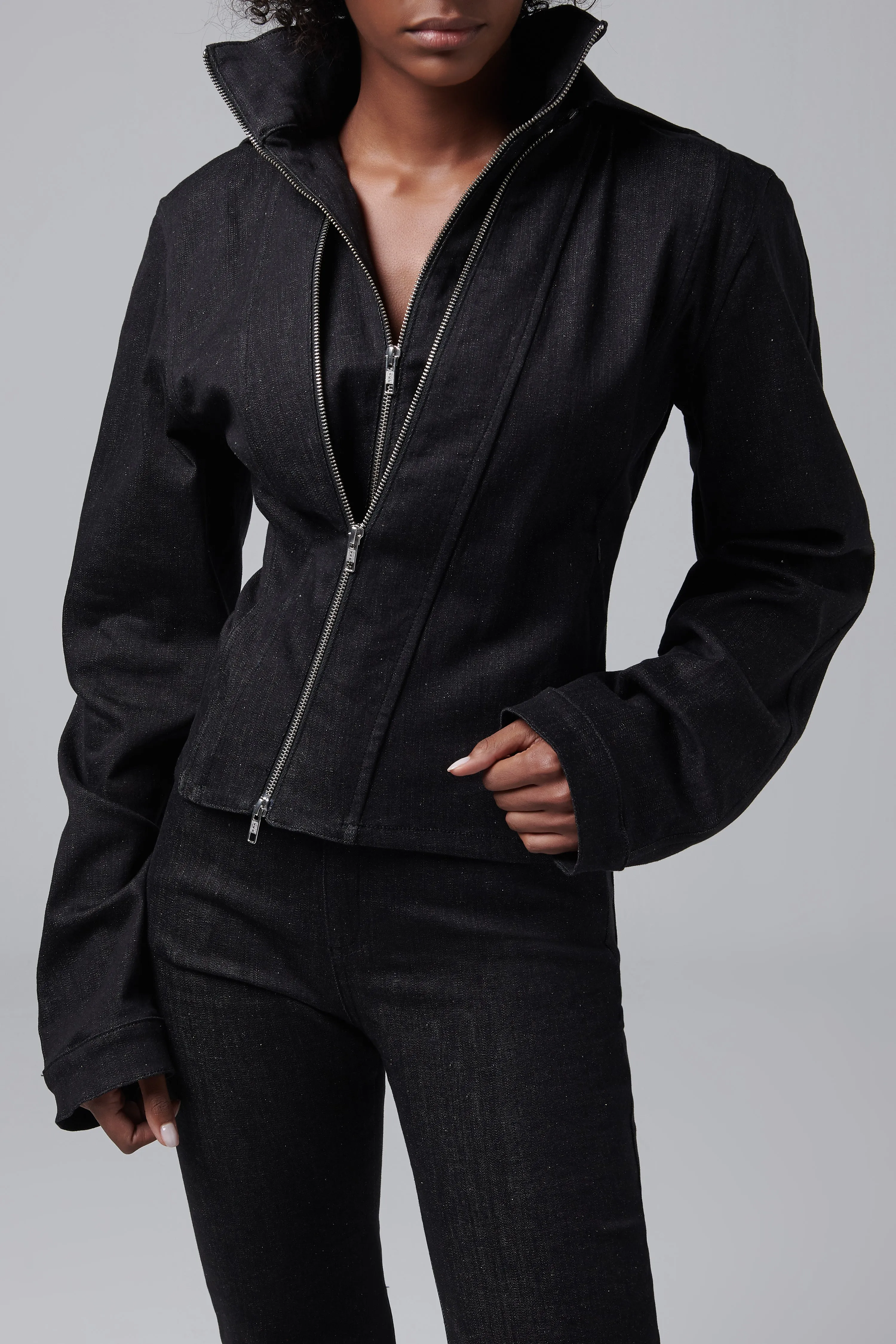 Grey Asymmetric Denim Jacket