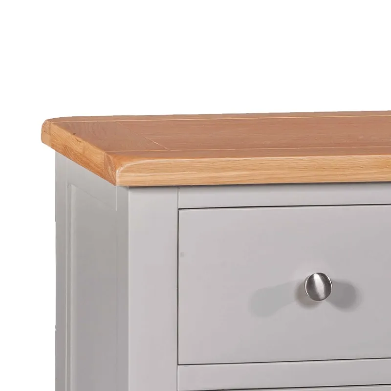 Grey Painted 2 Over 3 Chest of Drawers w/ Lacquered Oak Top