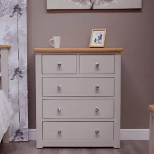 Grey Painted 2 Over 3 Chest of Drawers w/ Lacquered Oak Top