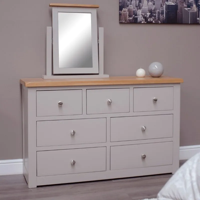 Grey Painted 7 Drawer Chest w/ Lacquered Oak Top