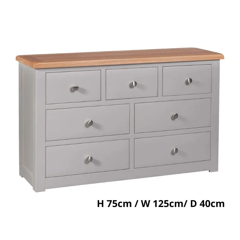 Grey Painted 7 Drawer Chest w/ Lacquered Oak Top