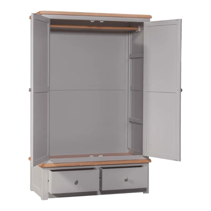 Grey Painted Gents Wardrobe w/ Lacquered Oak Top