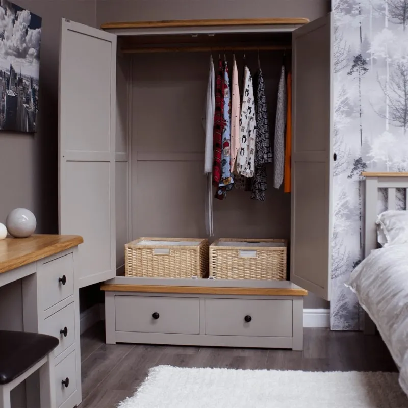 Grey Painted Gents Wardrobe w/ Lacquered Oak Top