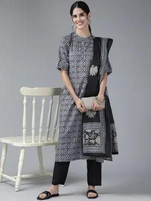 Grey Printed Lurex Cotton Dupatta Set