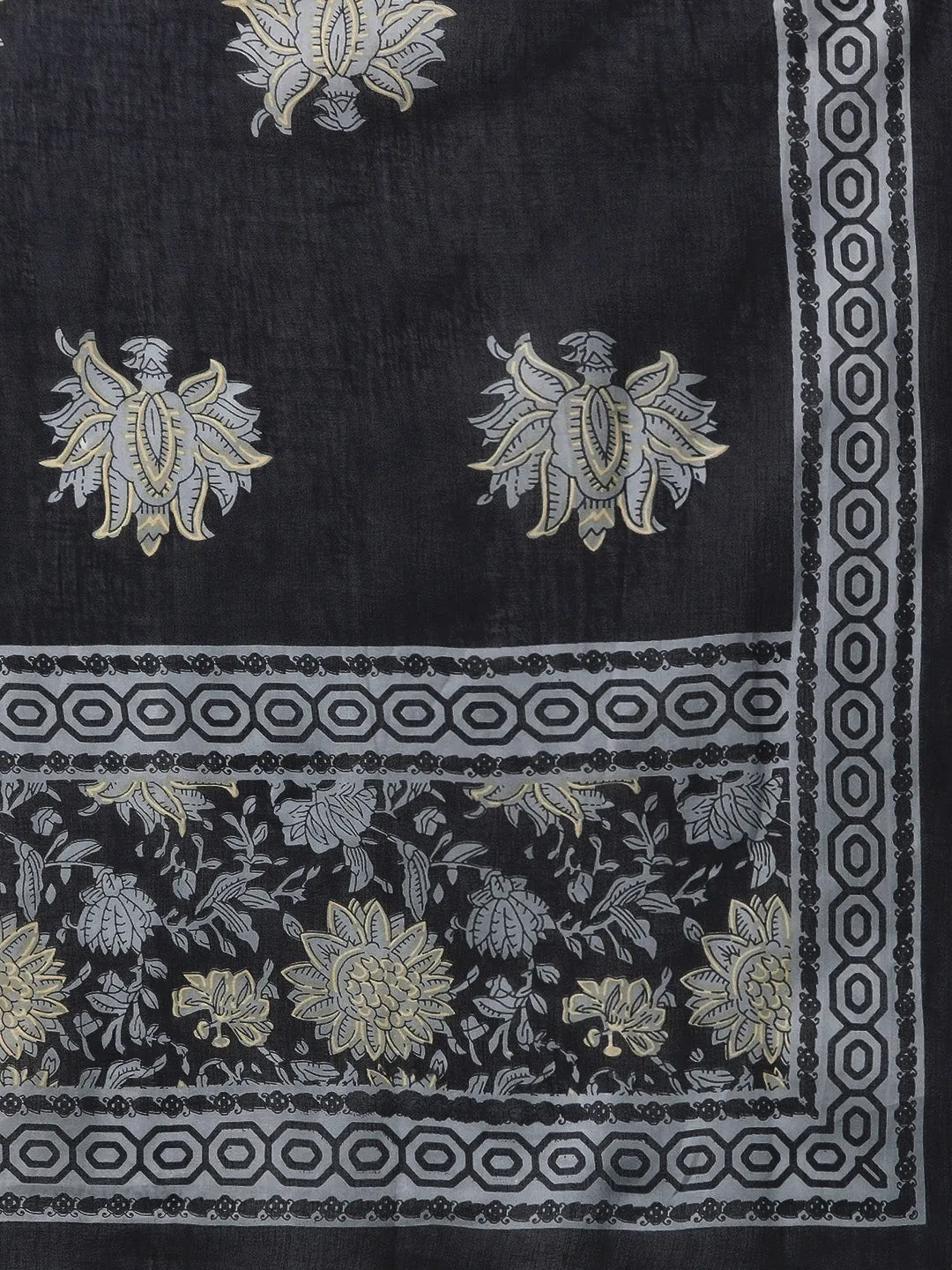 Grey Printed Lurex Cotton Dupatta Set