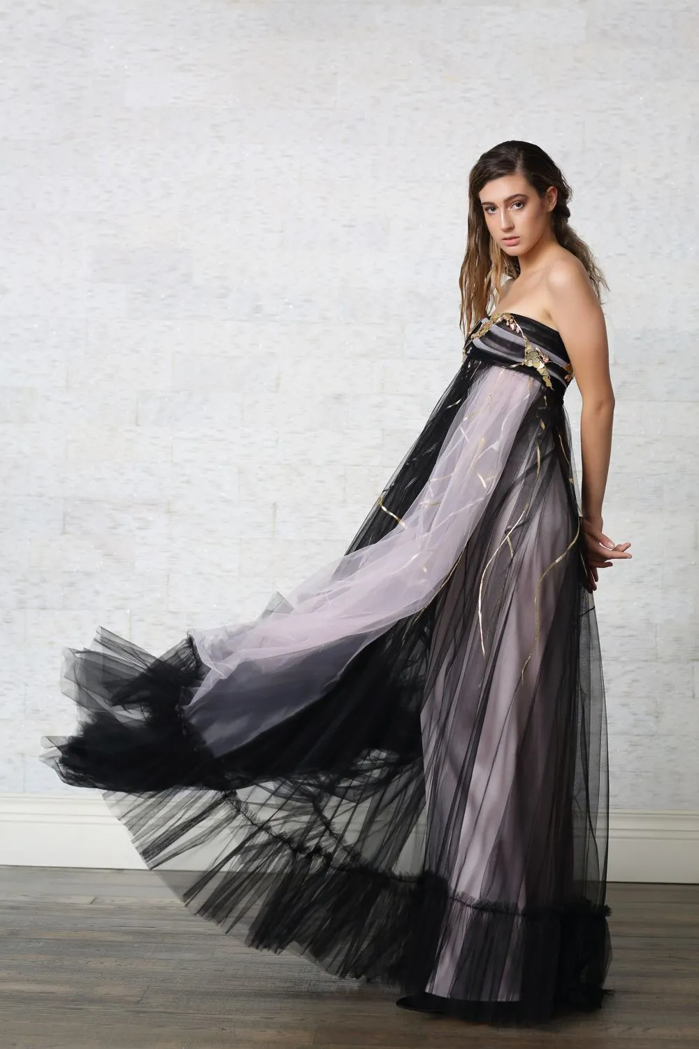 Hand Beaded Painted Ball Gown